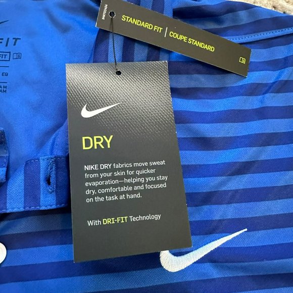 Nike | NWT Golf Standard Fit Blue Striped Short Sleeve Polo Shirt Dri Fit XL - Picture 4 of 10